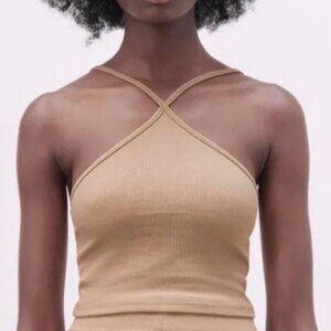 Zara Women's Tan Criss Cross Crop Tank Top | Size S